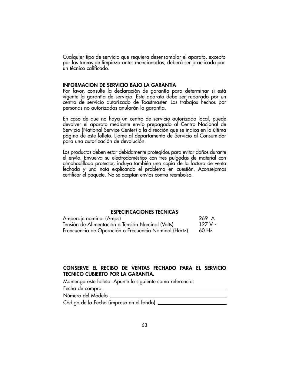 Toastmaster TSM10 User Manual | Page 63 / 66