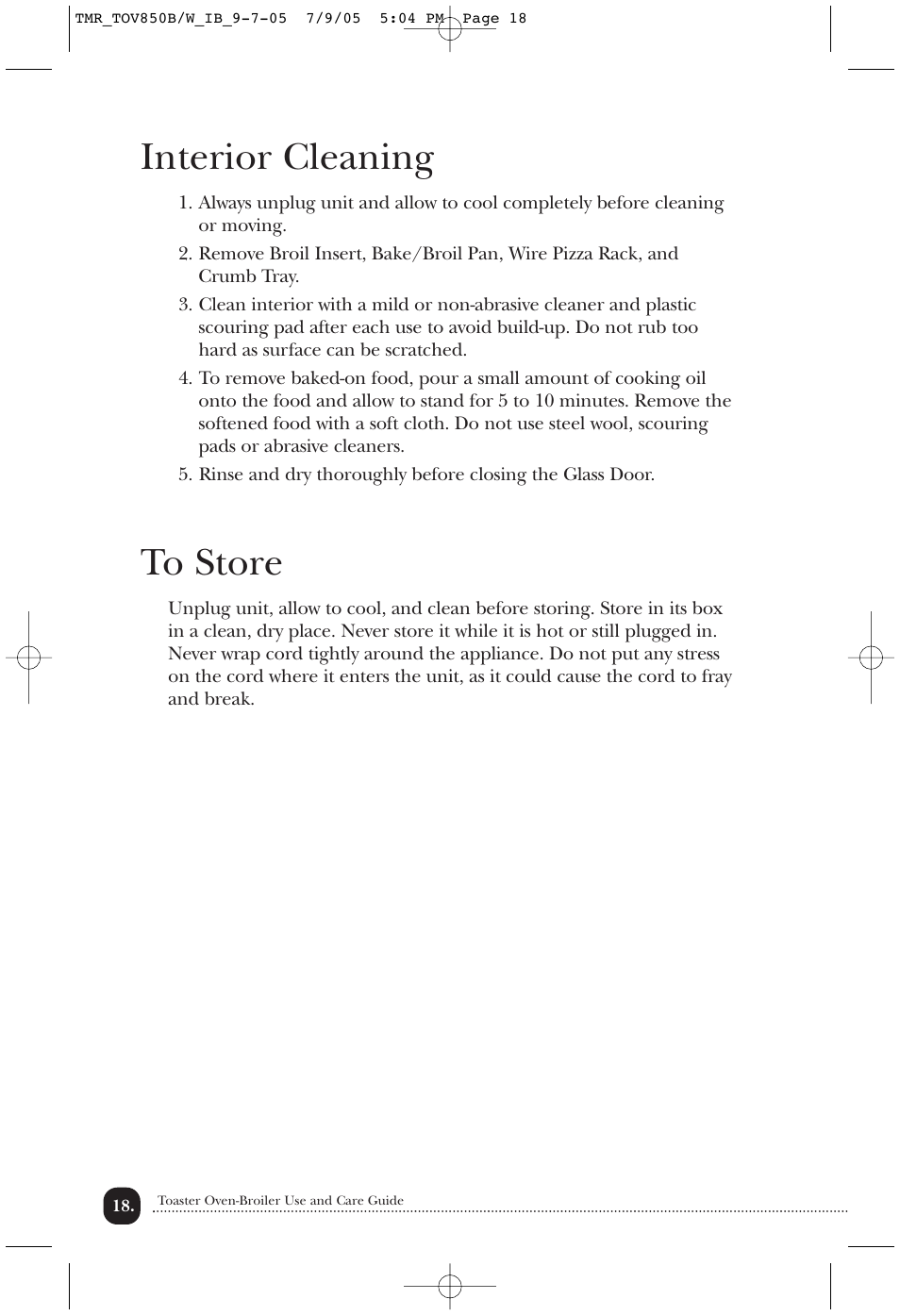 Interior cleaning | Toastmaster TOV850B/W User Manual | Page 19 / 22