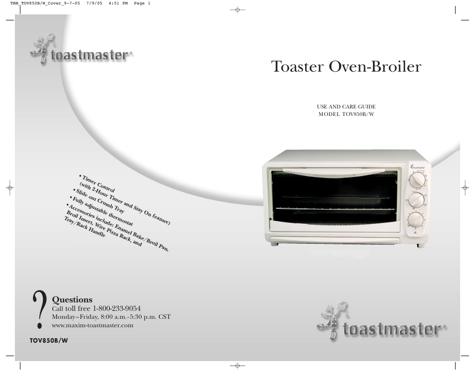 Toaster oven-broiler | Toastmaster TOV850B/W User Manual | Page 22 / 22