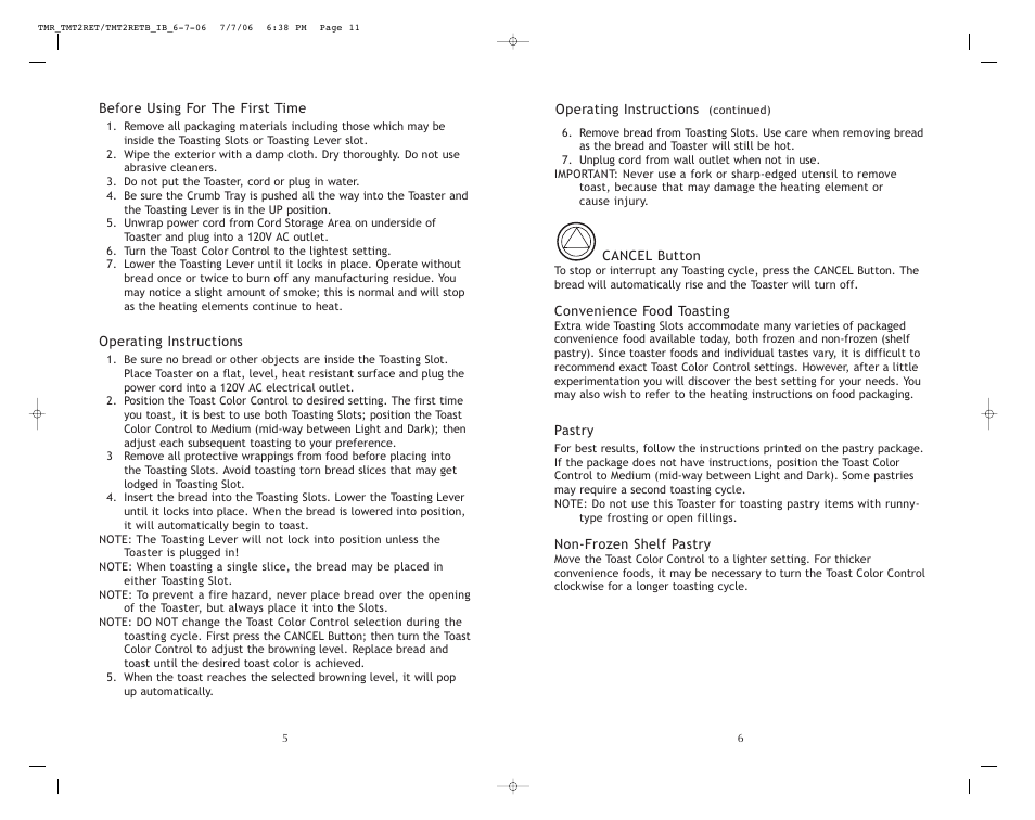 Toastmaster TMT2RET User Manual | Page 6 / 12