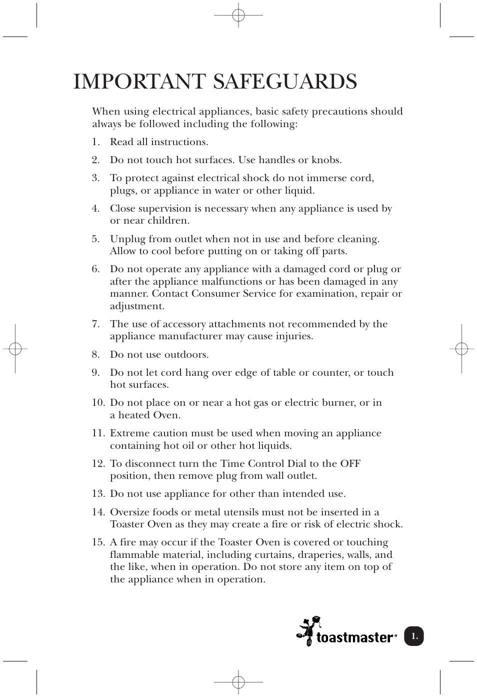 Important safeguards | Toastmaster COV760BCAN User Manual | Page 2 / 22