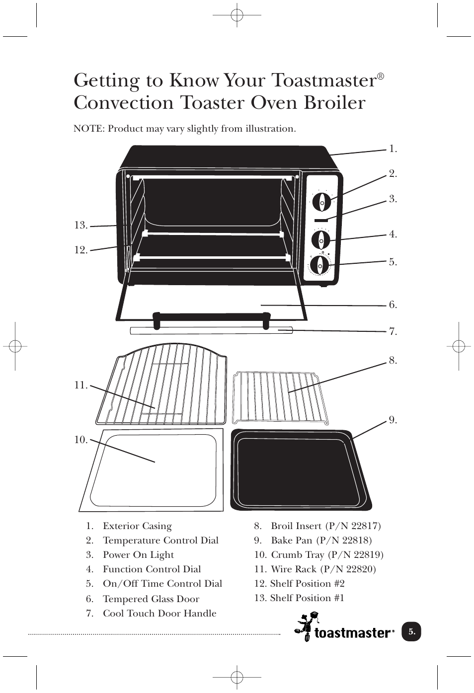 Getting to know your toastmaster, Convection toaster oven broiler | Toastmaster COV760BCAN User Manual | Page 6 / 22