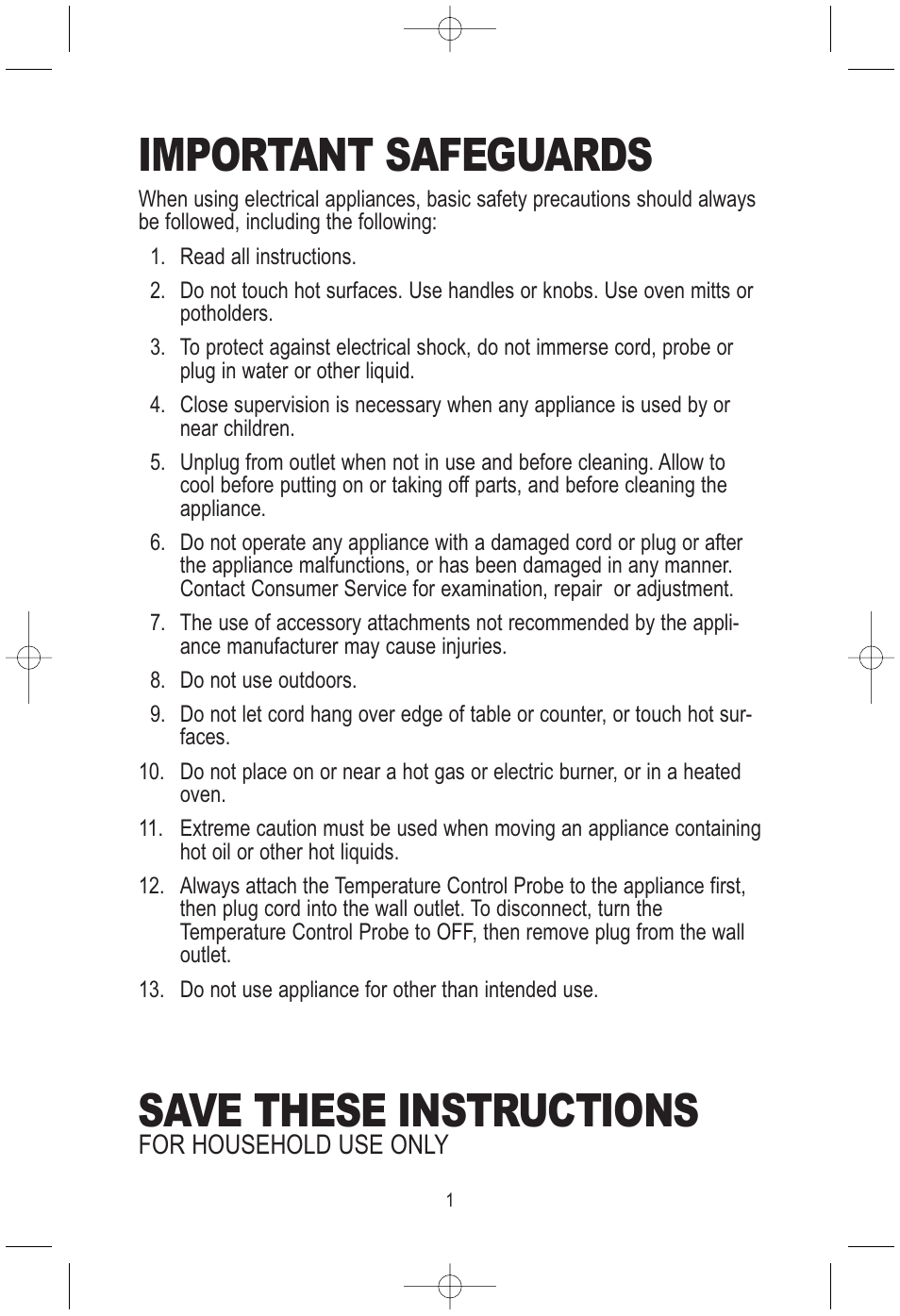 Important safeguards, Save these instructions | Toastmaster TMEG15W/B User Manual | Page 2 / 10