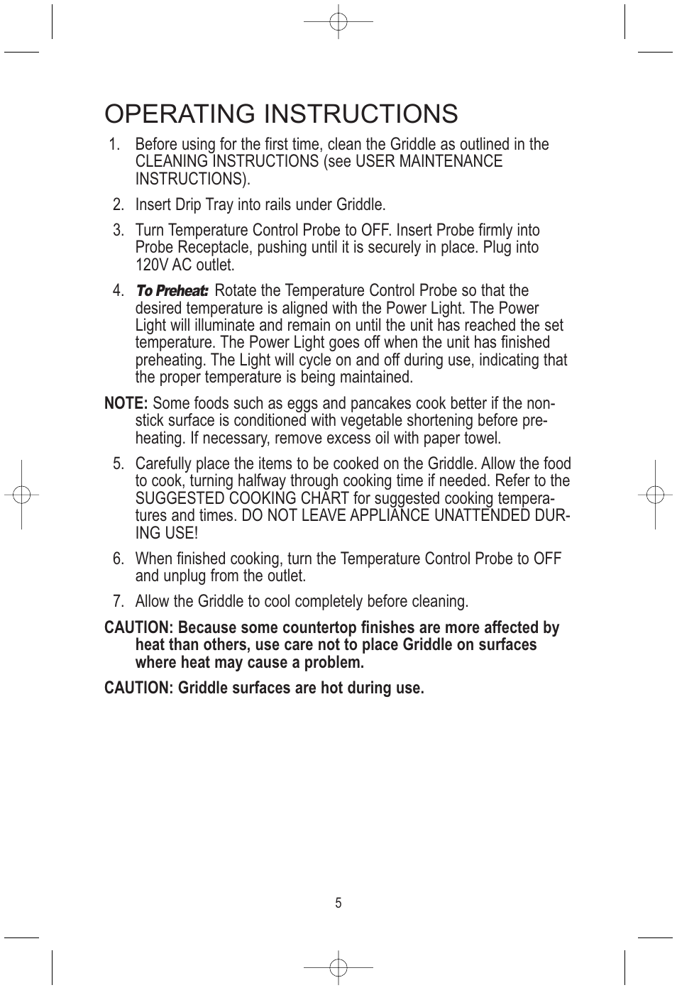 Operating instructions | Toastmaster TMEG15W/B User Manual | Page 6 / 10