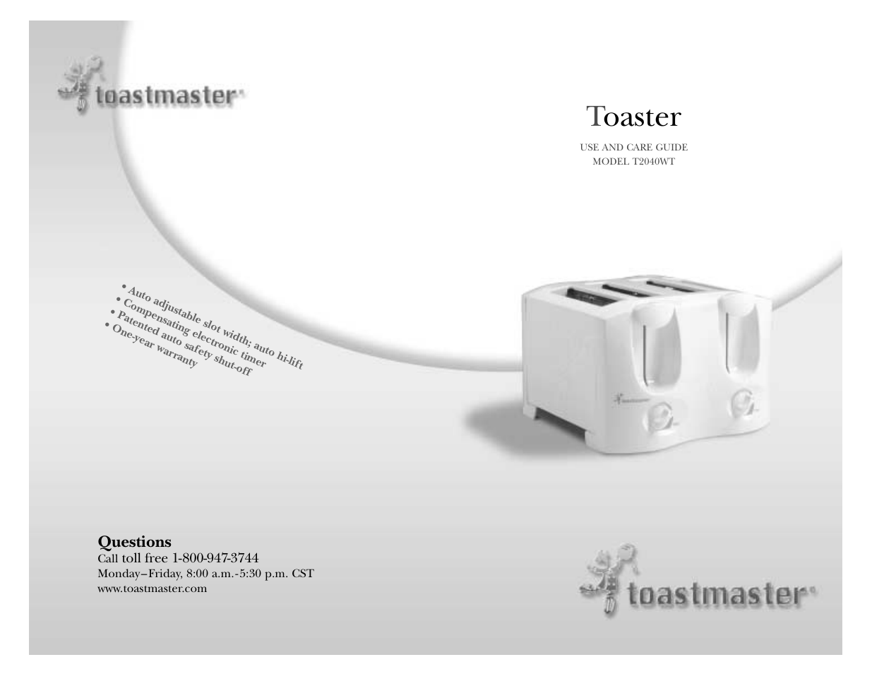 Toaster | Toastmaster T2040WT User Manual | Page 12 / 12