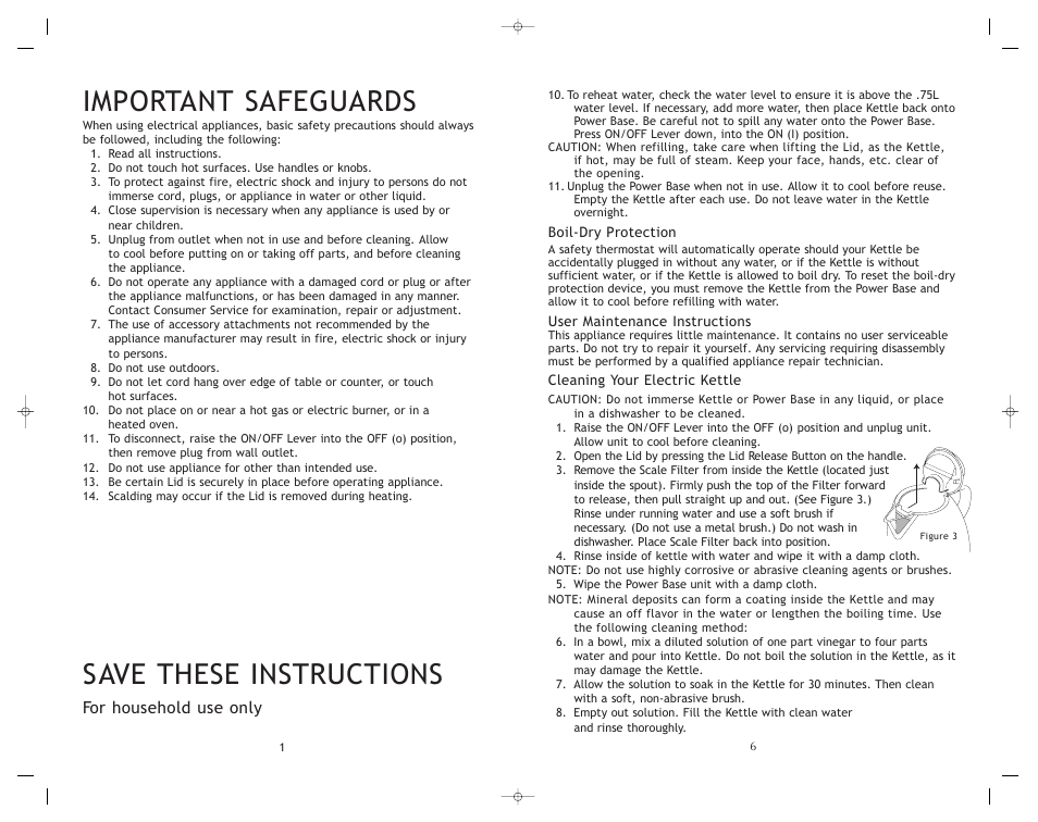 Important safeguards, Save these instructions, For household use only | Toastmaster RHEKRET User Manual | Page 7 / 8