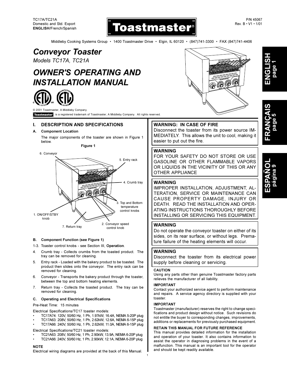 Toastmaster TC17A User Manual | 4 pages