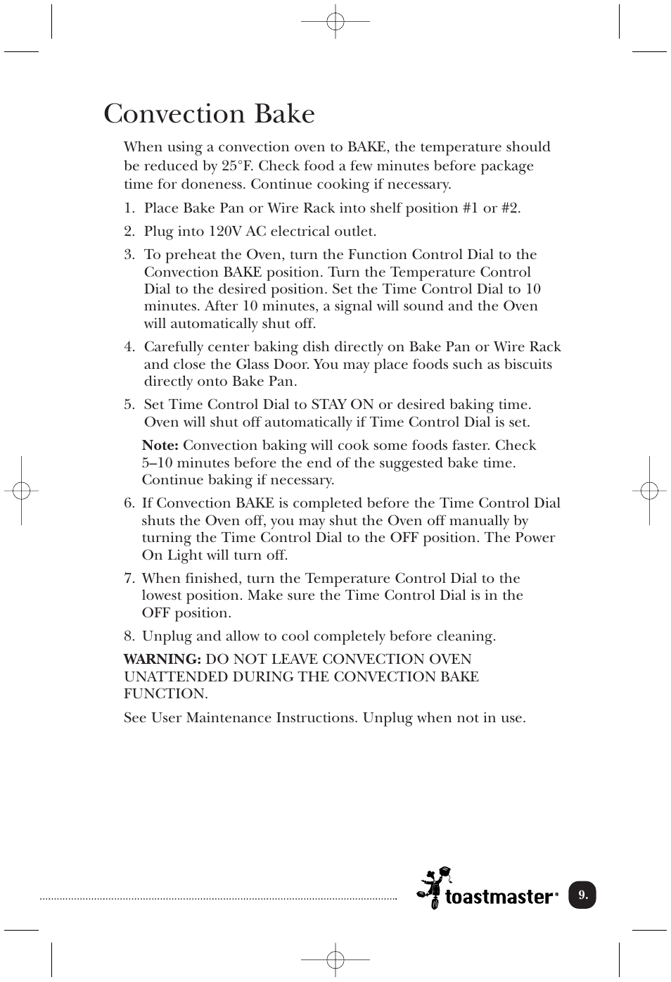 Convection bake | Toastmaster COV760B User Manual | Page 10 / 22