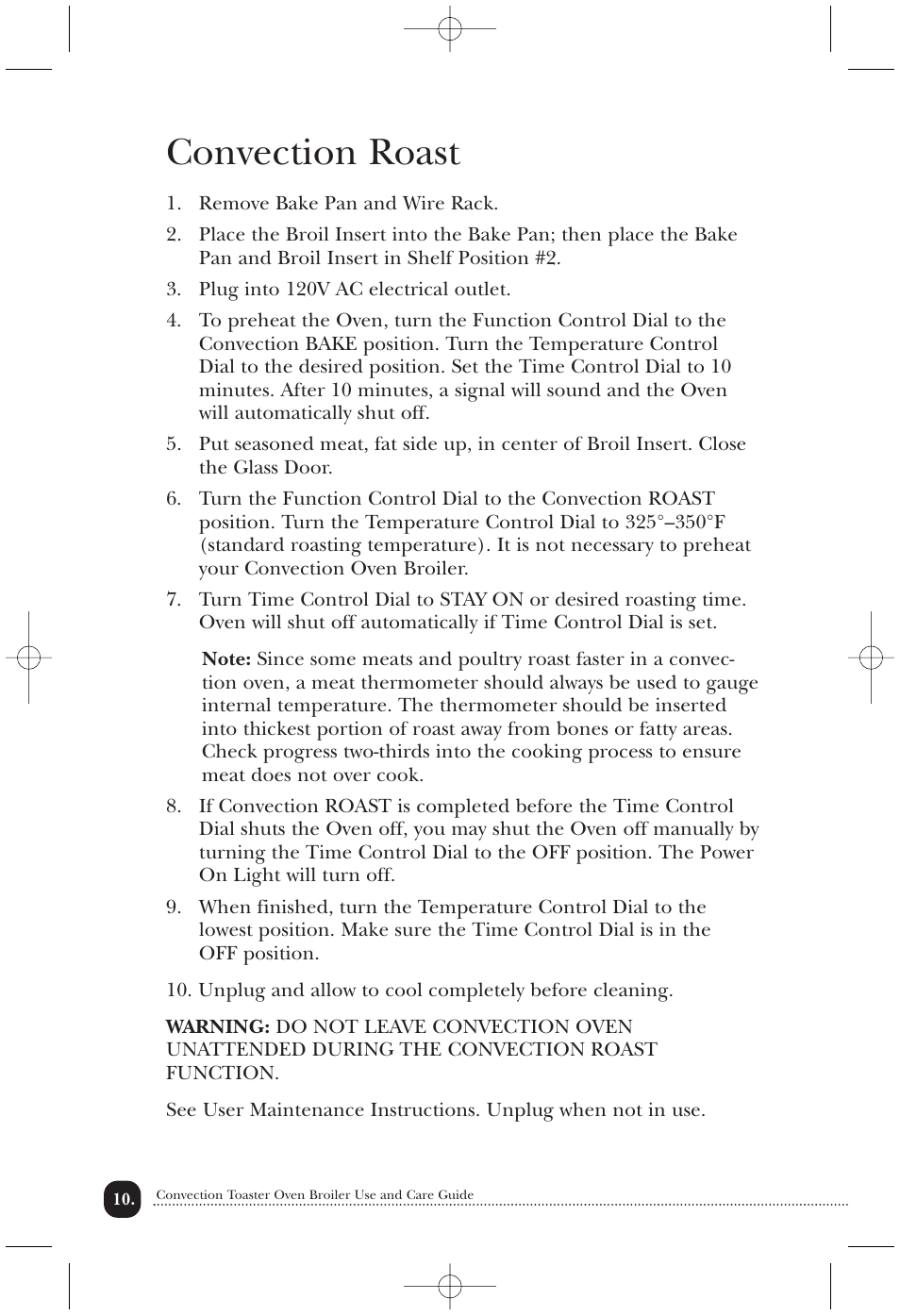 Convection roast | Toastmaster COV760B User Manual | Page 11 / 22