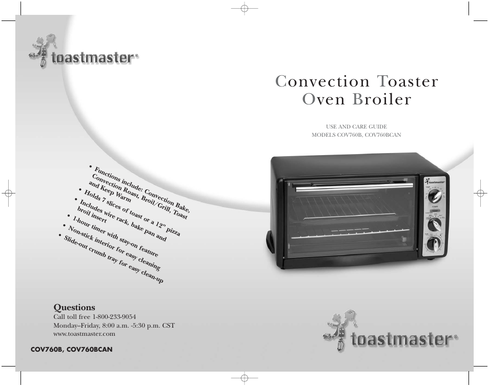 Convection t oaster o ven b roiler | Toastmaster COV760B User Manual | Page 22 / 22