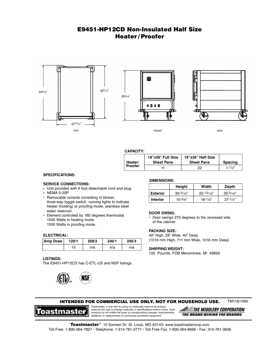 Toastmaster E9451-HP12CDNF User Manual | Page 2 / 2