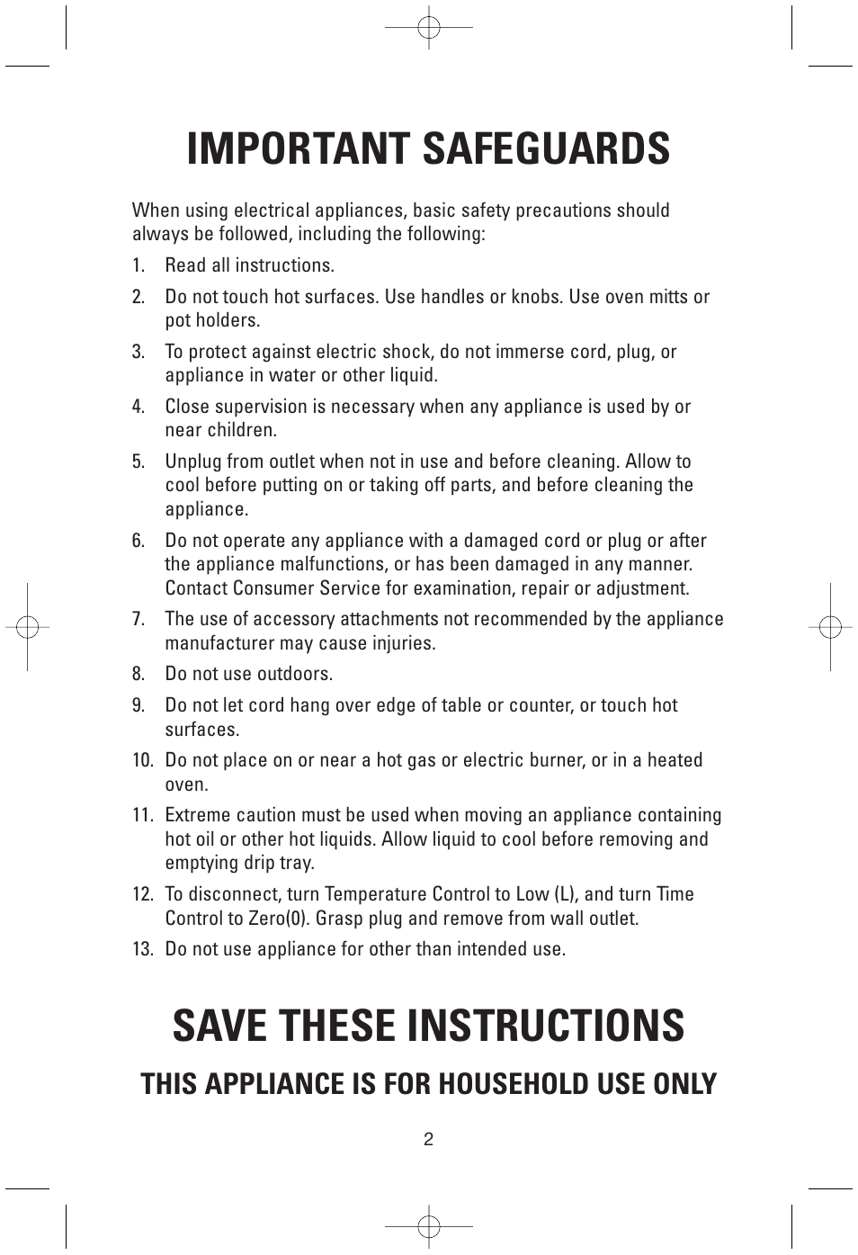 Important safeguards, Save these instructions, This appliance is for household use only | Toastmaster GRP100 User Manual | Page 2 / 12