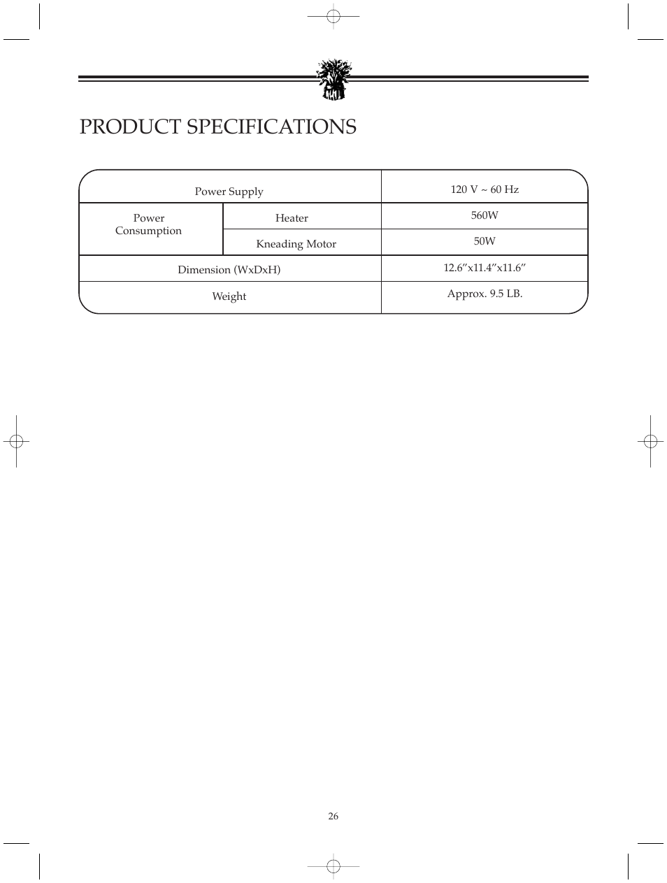 Product specifications | Breadman BREAD BAKER TR520 User Manual | Page 28 / 68