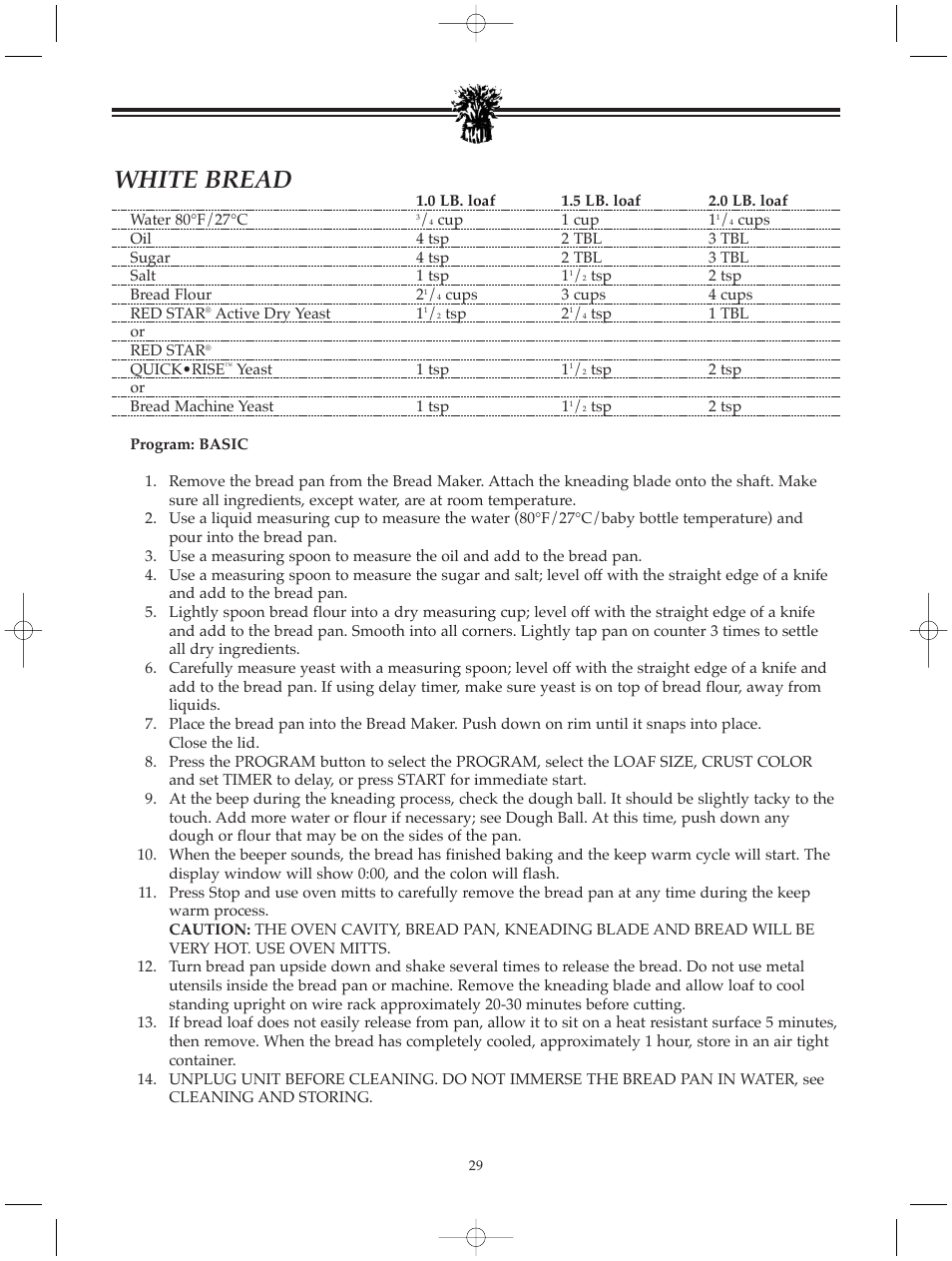 White bread | Breadman BREAD BAKER TR520 User Manual | Page 31 / 68
