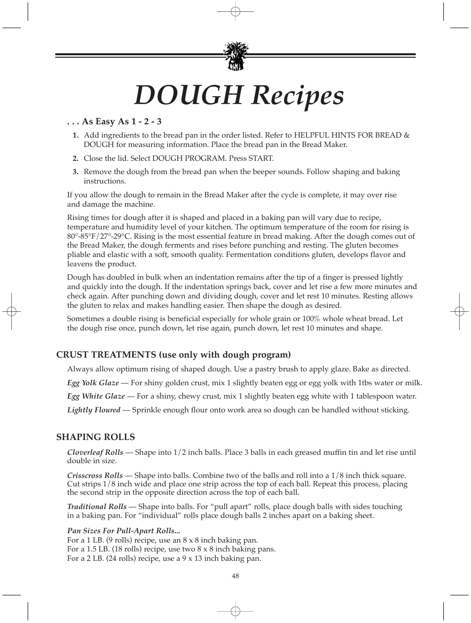 Dough recipes | Breadman BREAD BAKER TR520 User Manual | Page 50 / 68