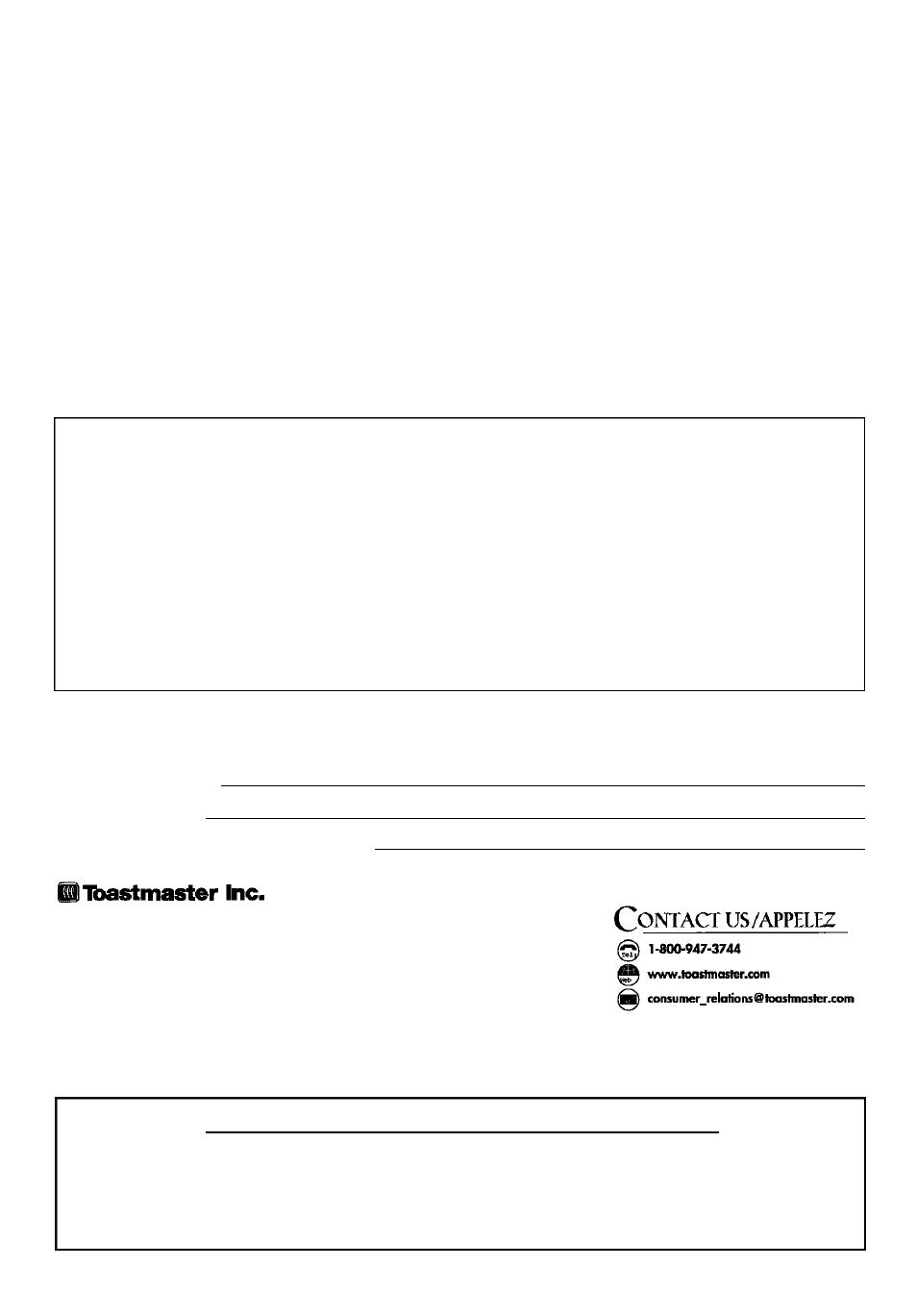 One year limited warranty | Toastmaster 999201U User Manual | Page 6 / 6