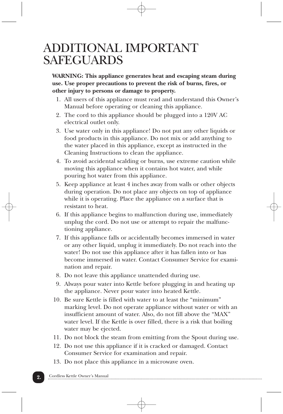 Additional important safeguards | Toastmaster TEK17W User Manual | Page 3 / 10