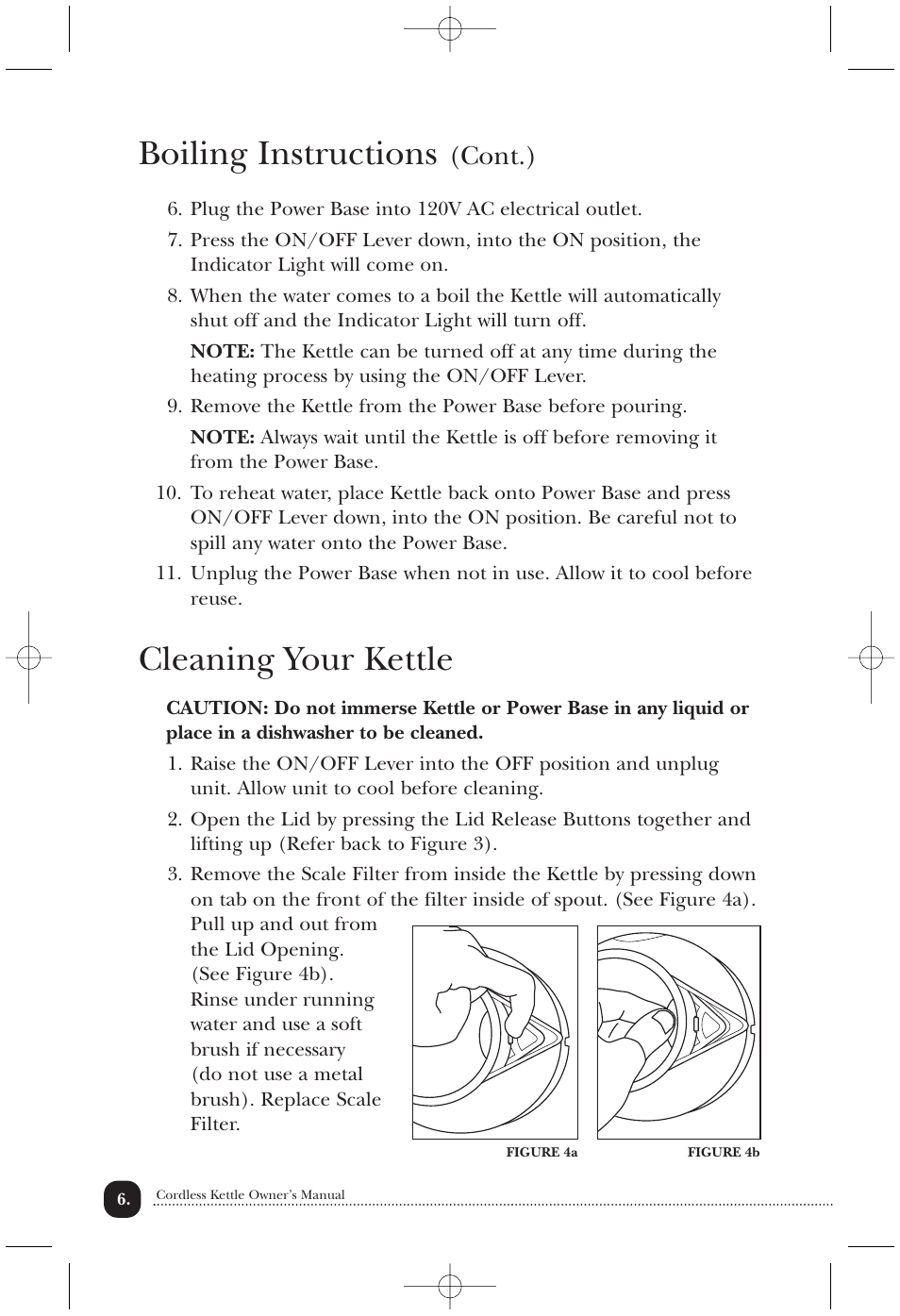 Cleaning your kettle, Boiling instructions, Cont.) | Toastmaster TEK17W User Manual | Page 7 / 10
