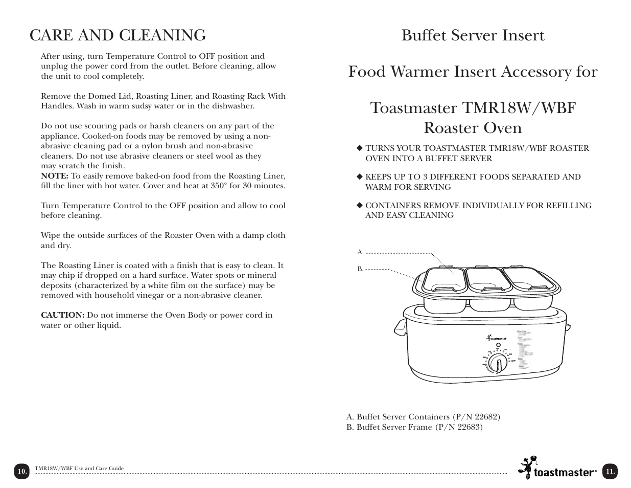 Care and cleaning | Toastmaster TMR18W/WBF User Manual | Page 13 / 28
