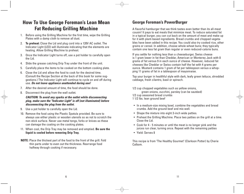 George foreman’s powerburger | Toastmaster GR11WSP3 User Manual | Page 6 / 16