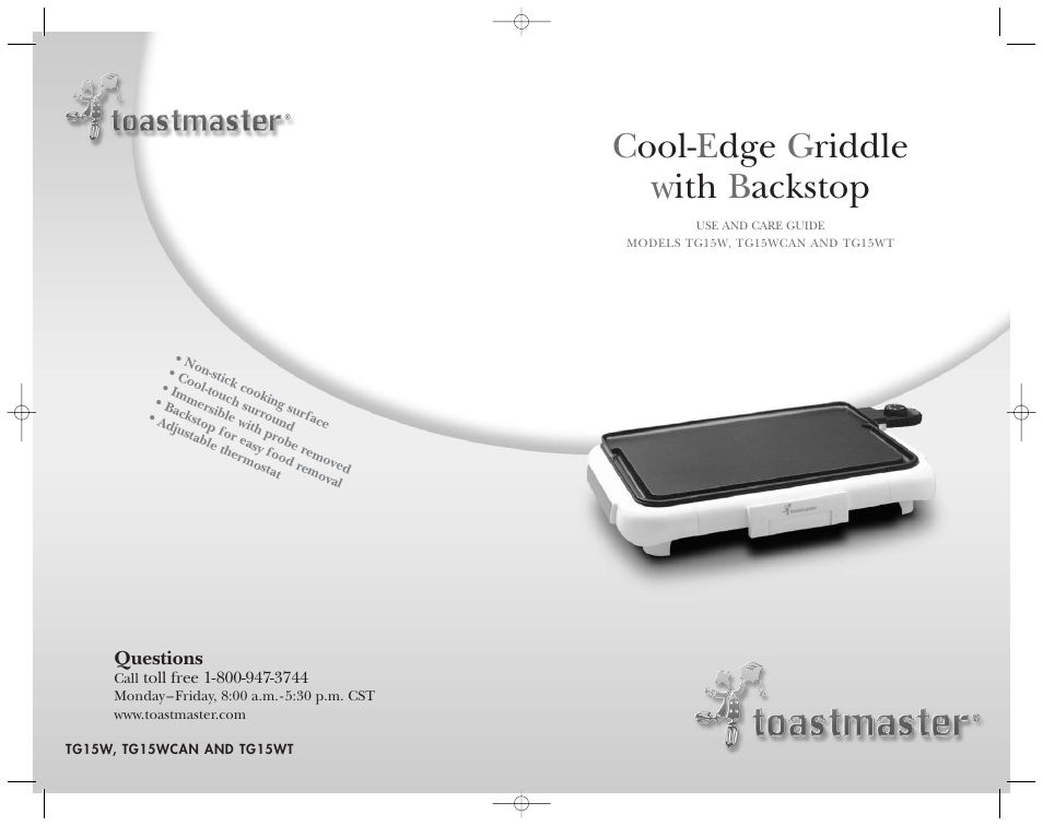 Cool- e dge g riddle w ith b ackstop | Toastmaster TG15W User Manual | Page 8 / 8