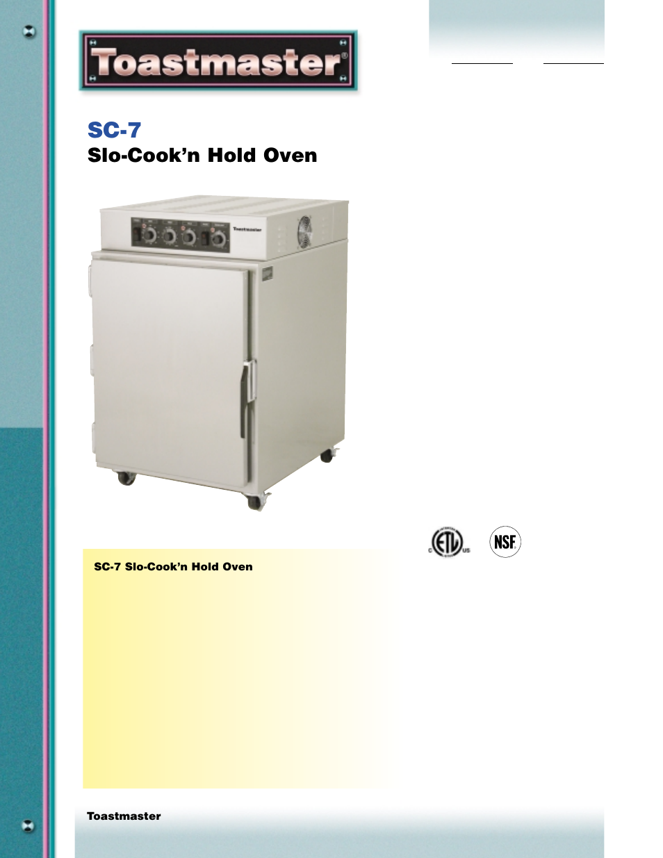 Toastmaster SC-7 User Manual | 2 pages
