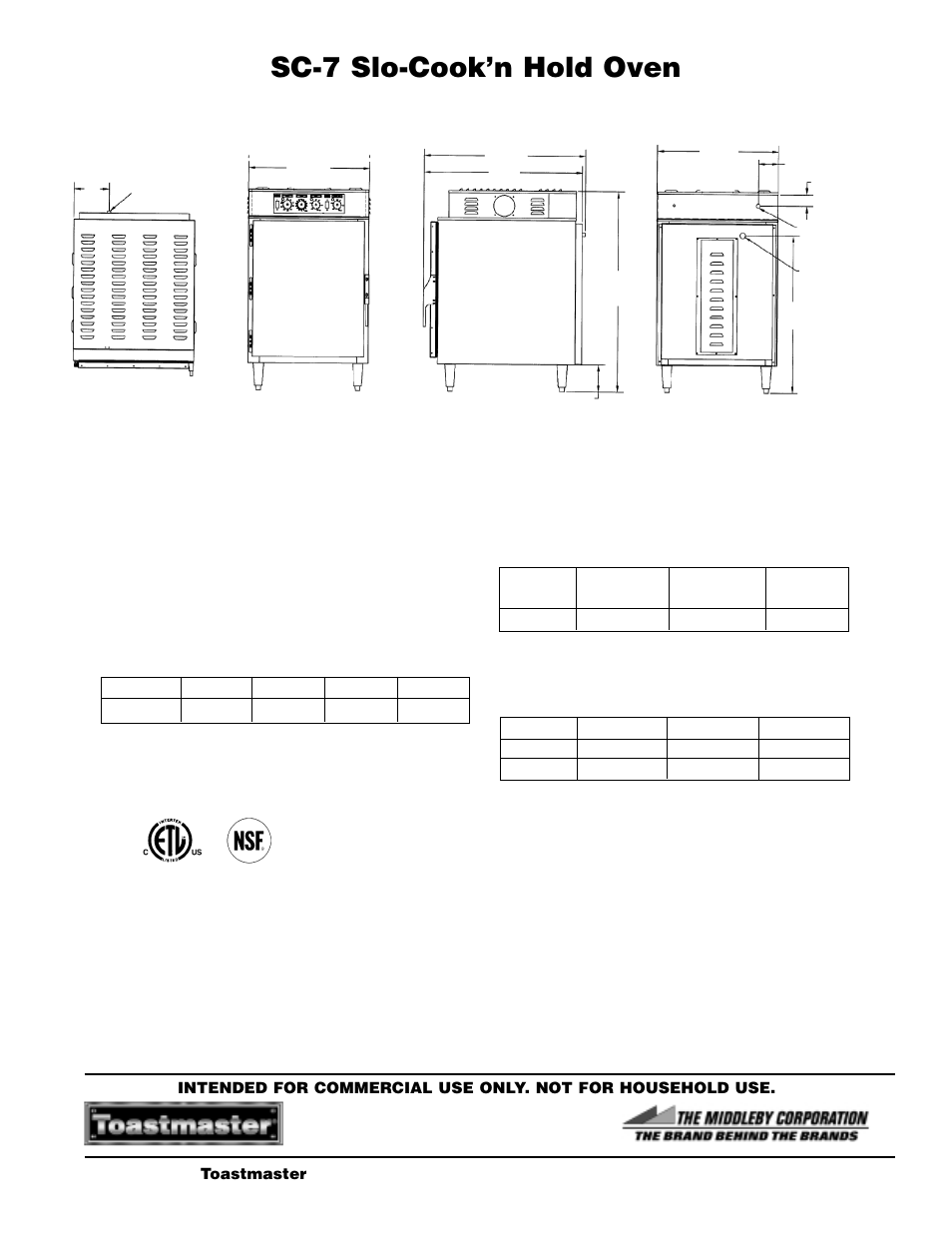 Toastmaster sc-7 slo-cook’n hold oven, Sc-7 slo-cook’n hold oven | Toastmaster SC-7 User Manual | Page 2 / 2
