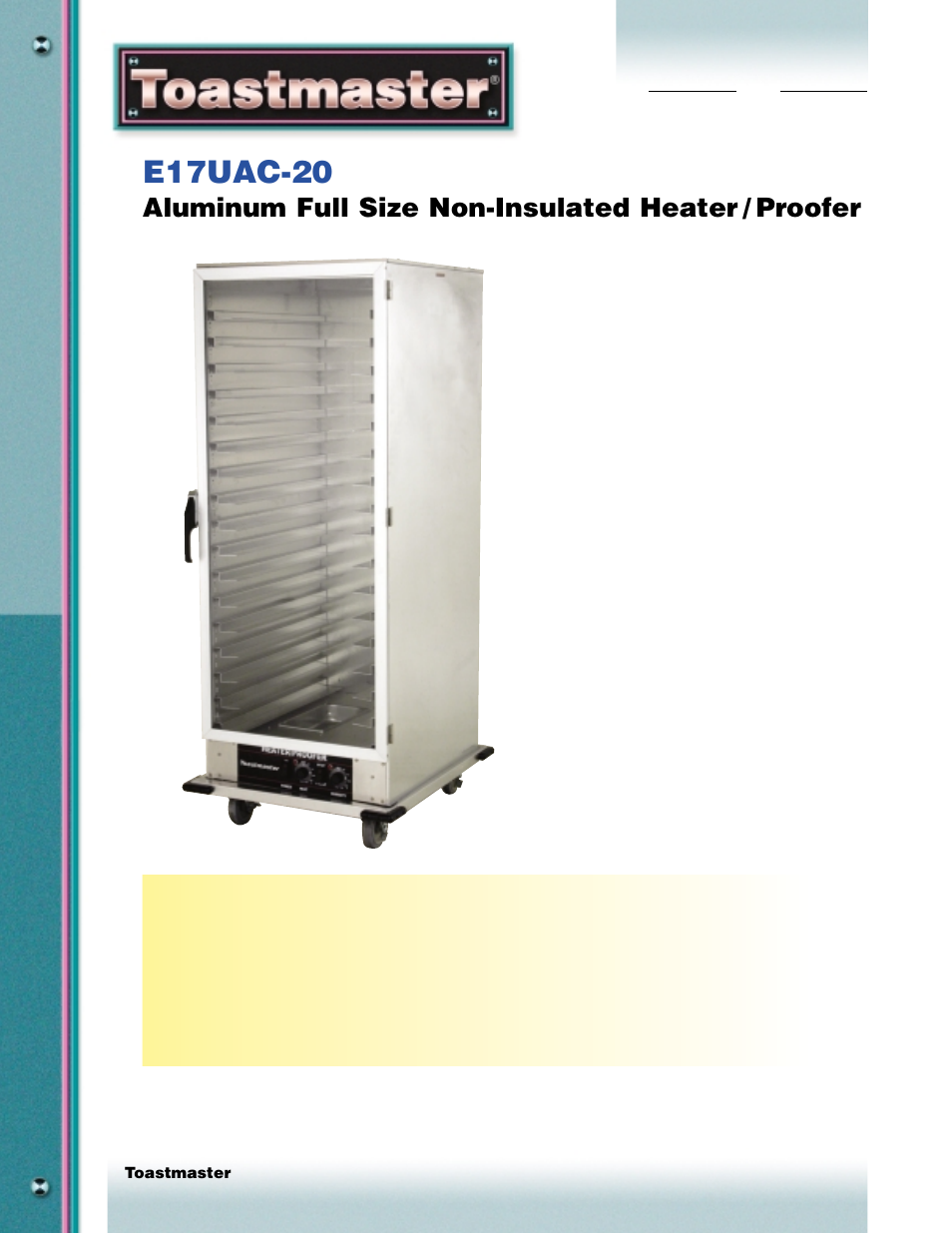 Toastmaster E17UAC-20 User Manual | 2 pages