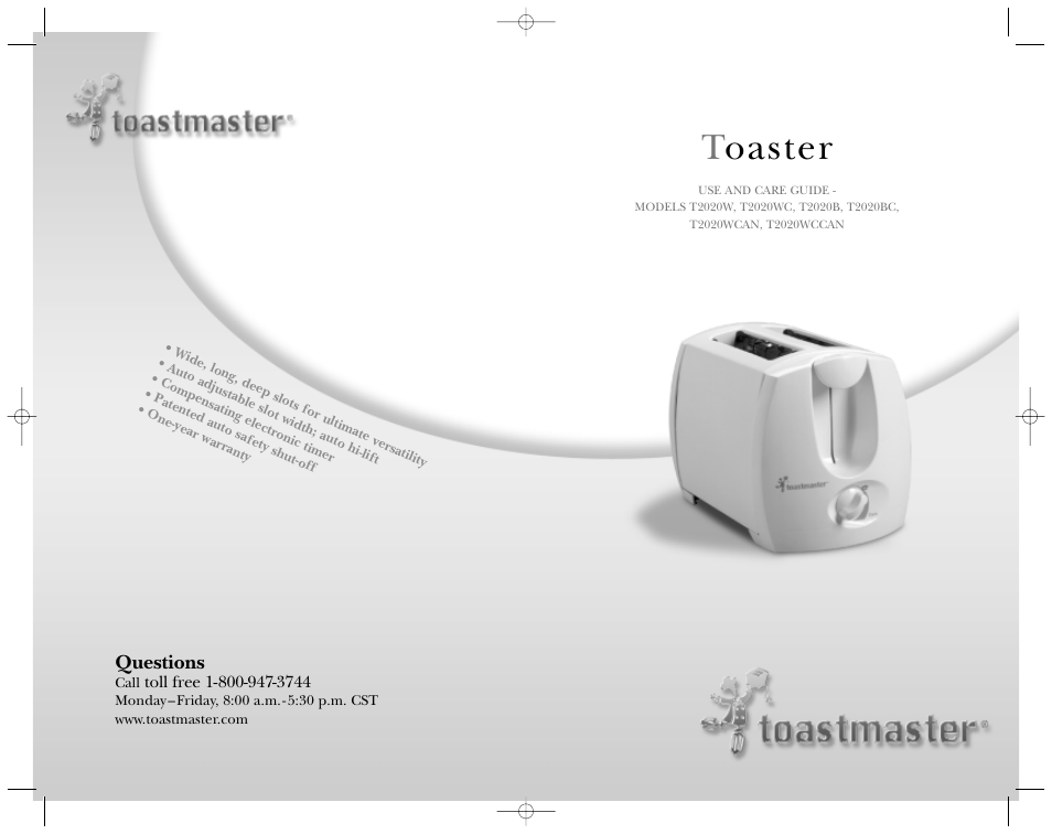 Toaster | Toastmaster T2020W User Manual | Page 10 / 10