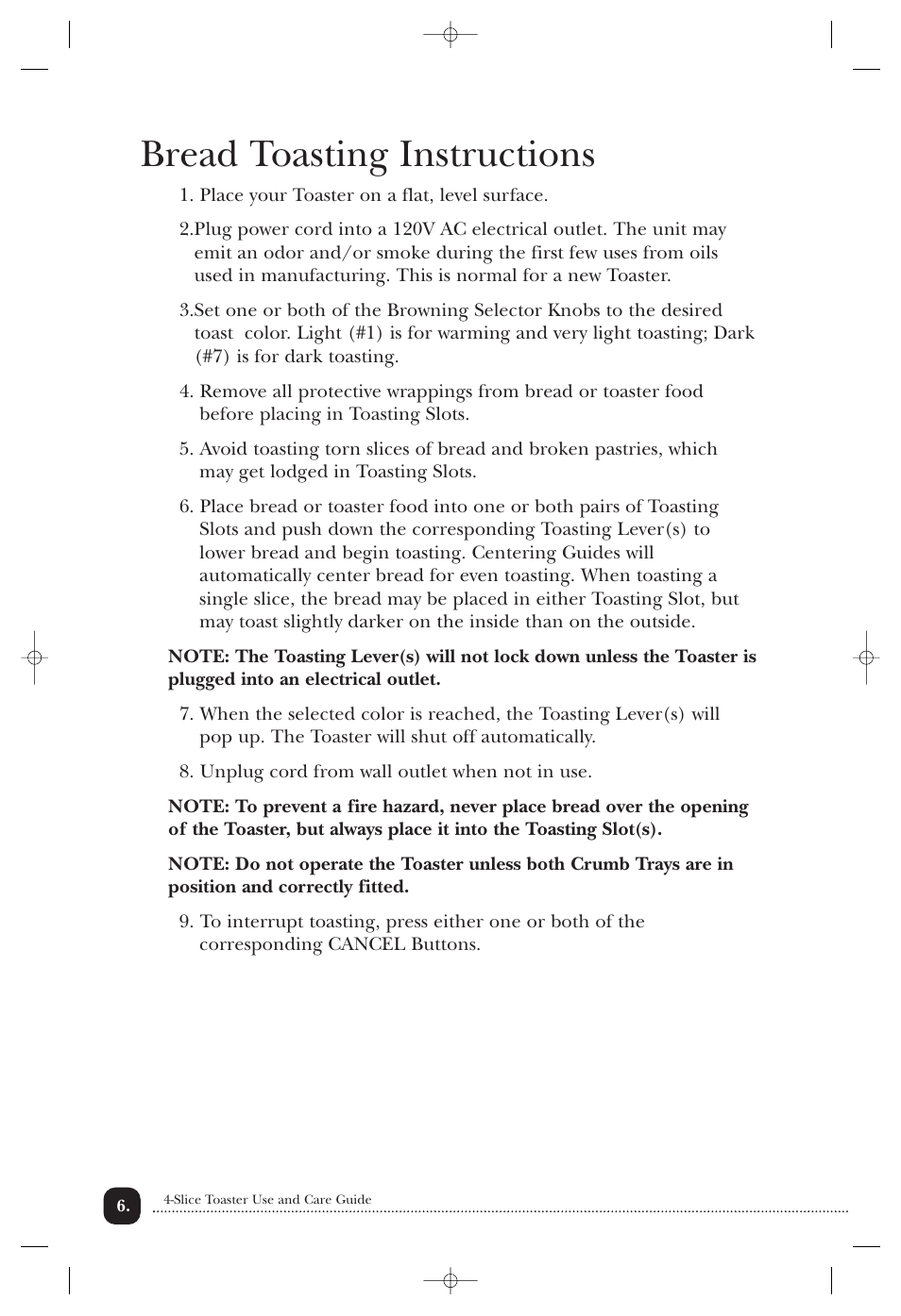 Bread toasting instructions | Toastmaster TMT4 User Manual | Page 7 / 14