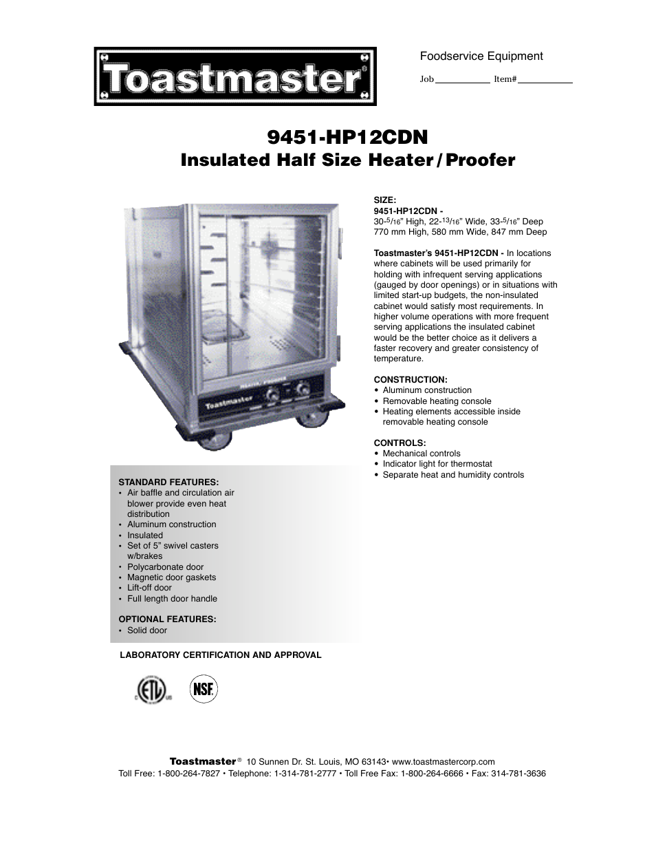 Toastmaster 9451-HP12CDNF User Manual | 2 pages