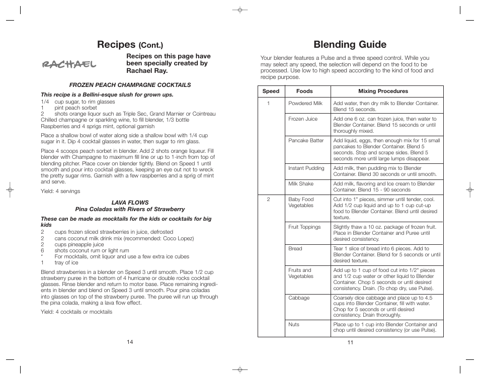 Recipes, Blending guide, Cont.) | Toastmaster RRBL2A/T User Manual | Page 14 / 24