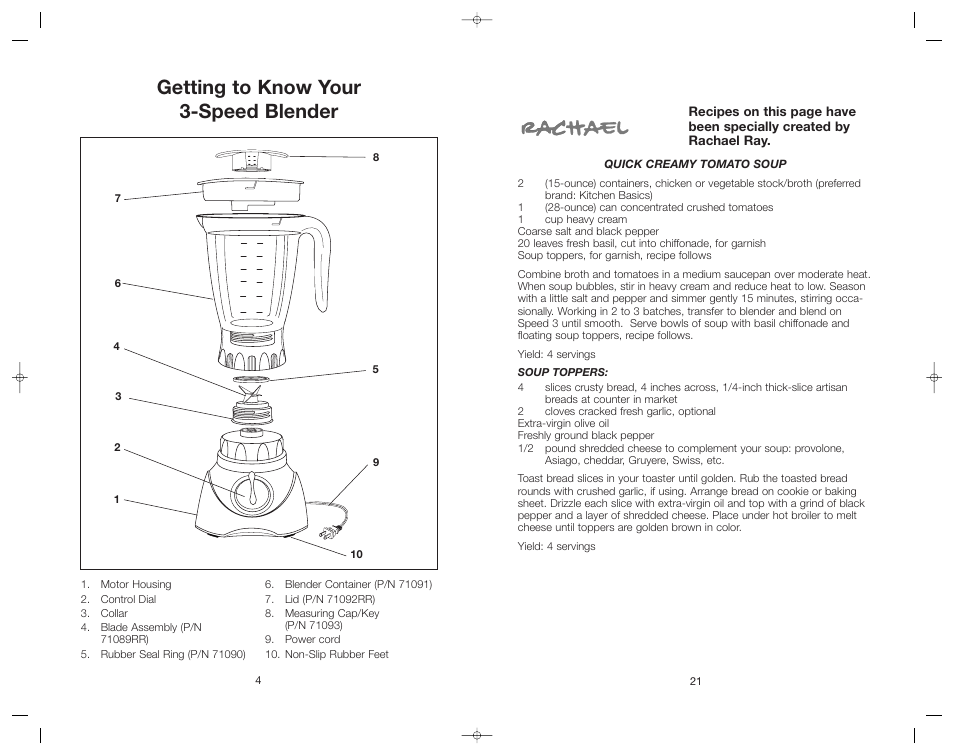 Getting to know your 3-speed blender | Toastmaster RRBL2A/T User Manual | Page 21 / 24