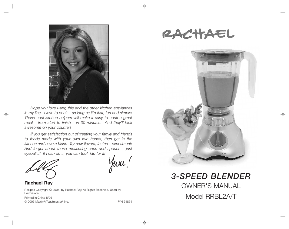 Speed blender, Owner's manual model rrbl2a/t | Toastmaster RRBL2A/T User Manual | Page 24 / 24