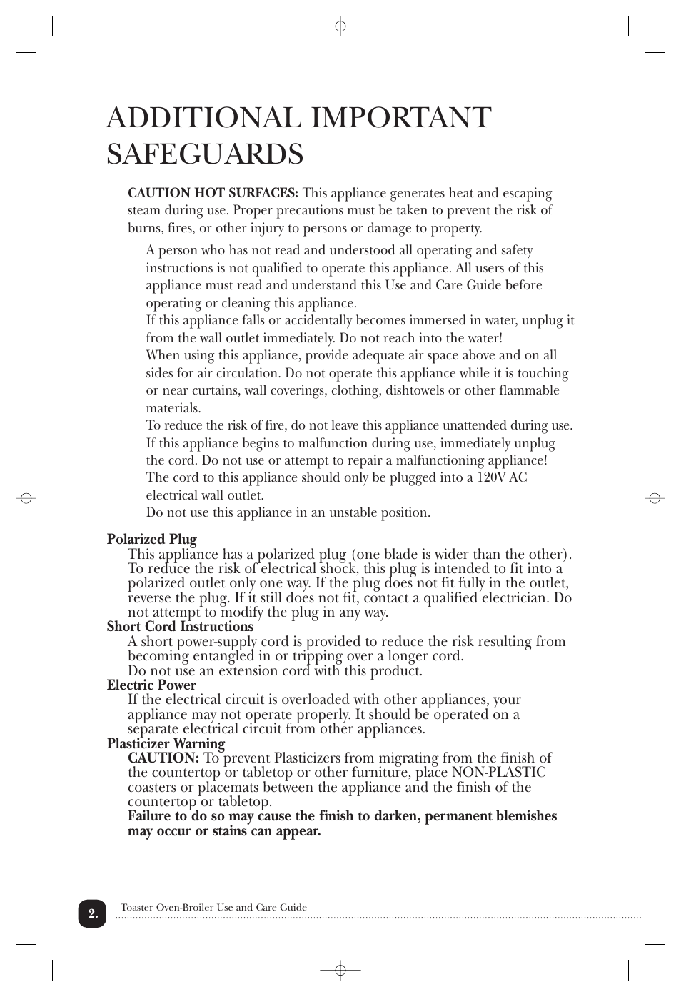 Additional important safeguards | Toastmaster TOV425RLCAN User Manual | Page 3 / 12