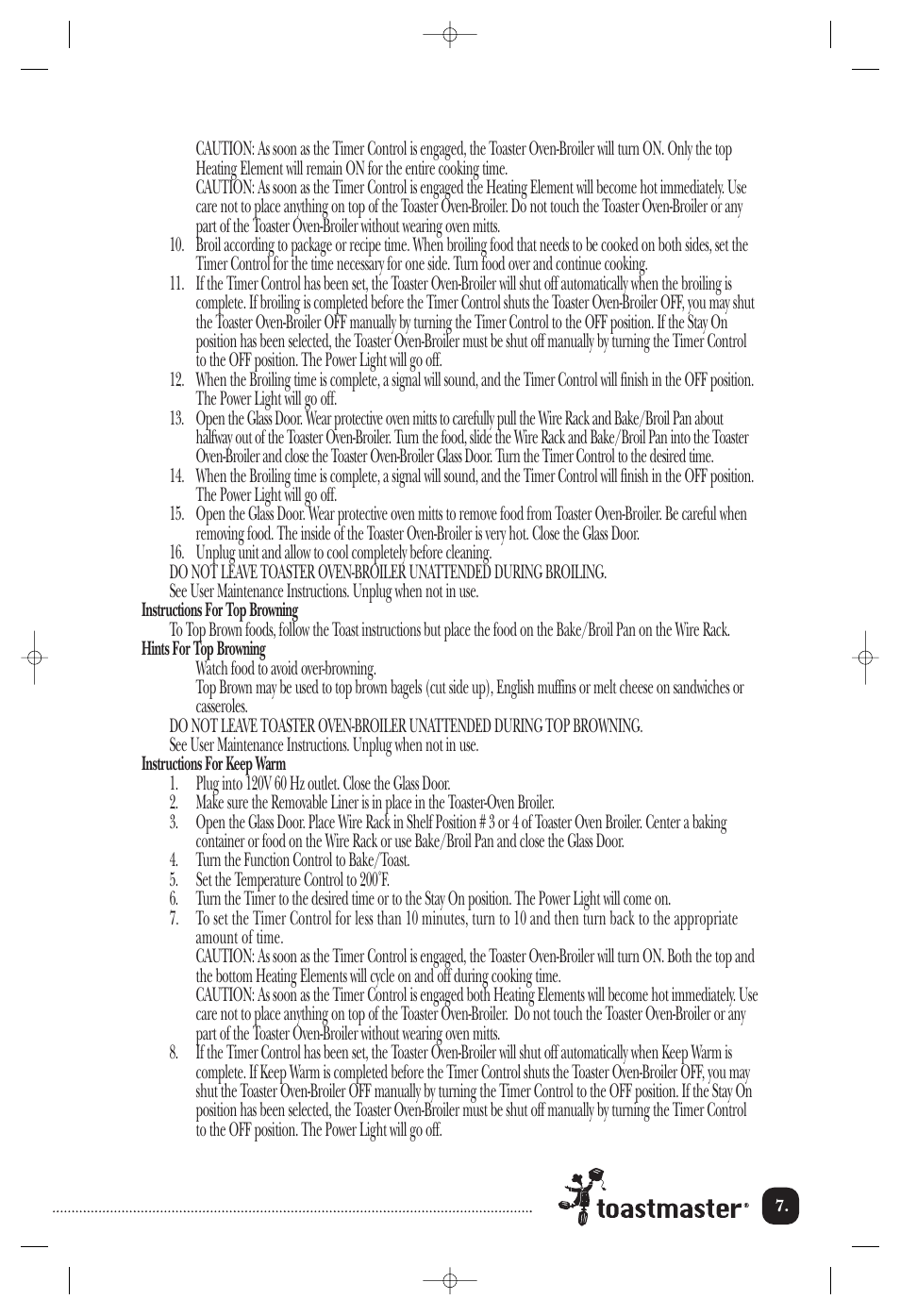 Toastmaster TOV425RLCAN User Manual | Page 8 / 12