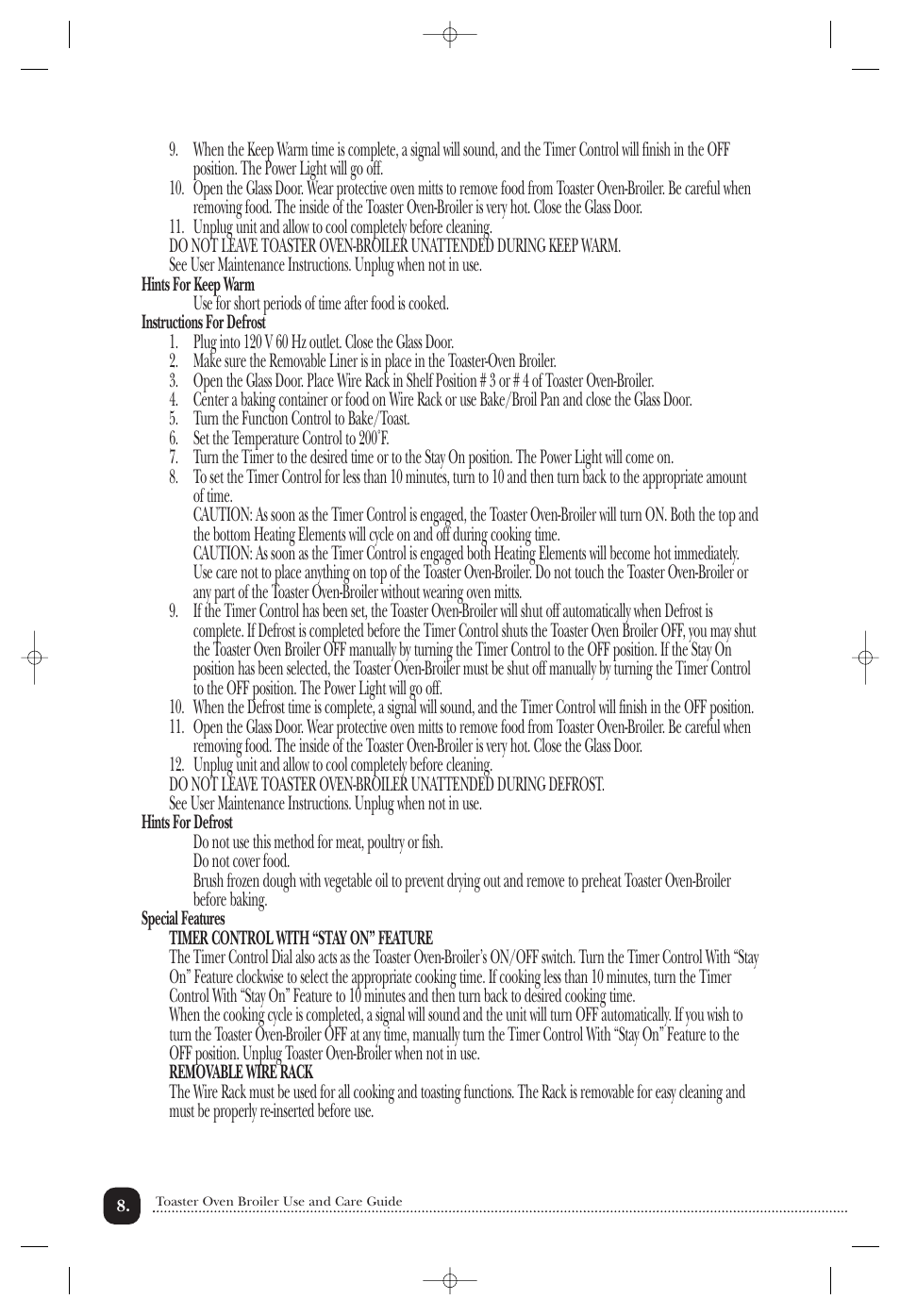Toastmaster TOV425RLCAN User Manual | Page 9 / 12