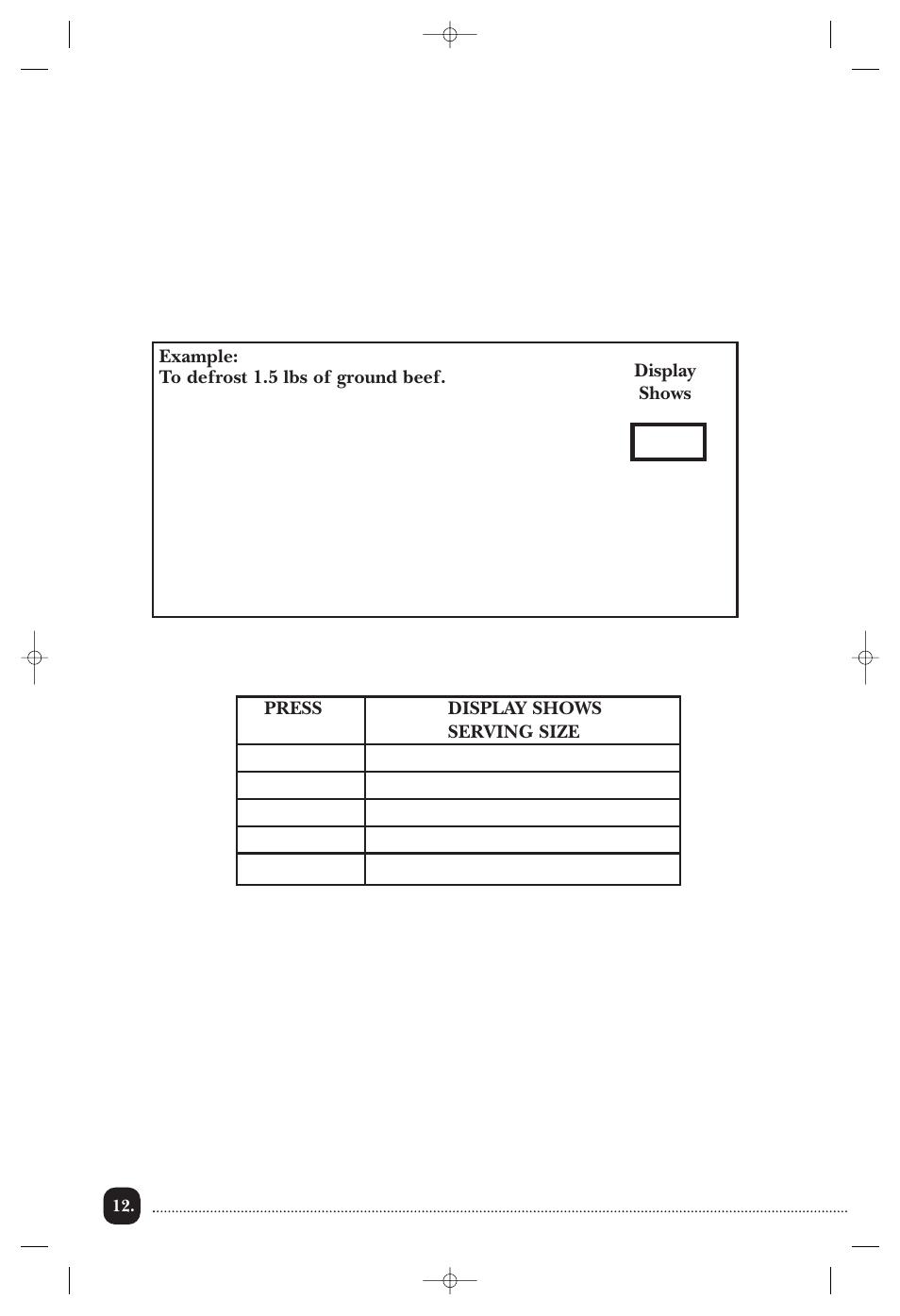 Auto defrost, Auto defrost table | Toastmaster TMW3504WCAN User Manual | Page 13 / 32