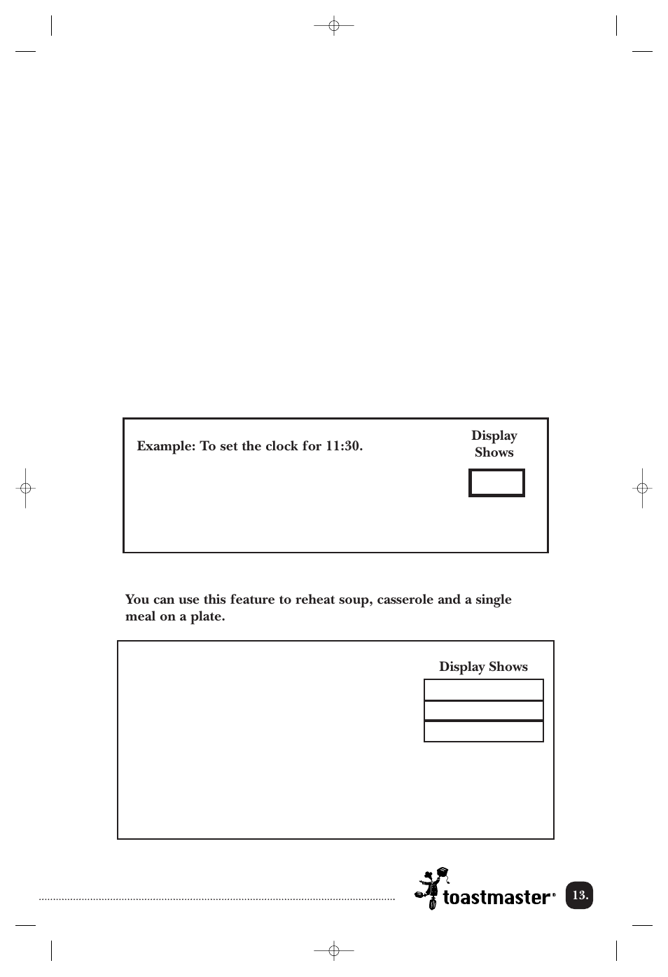 Defrosting tips, Clock reheat | Toastmaster TMW3504WCAN User Manual | Page 14 / 32