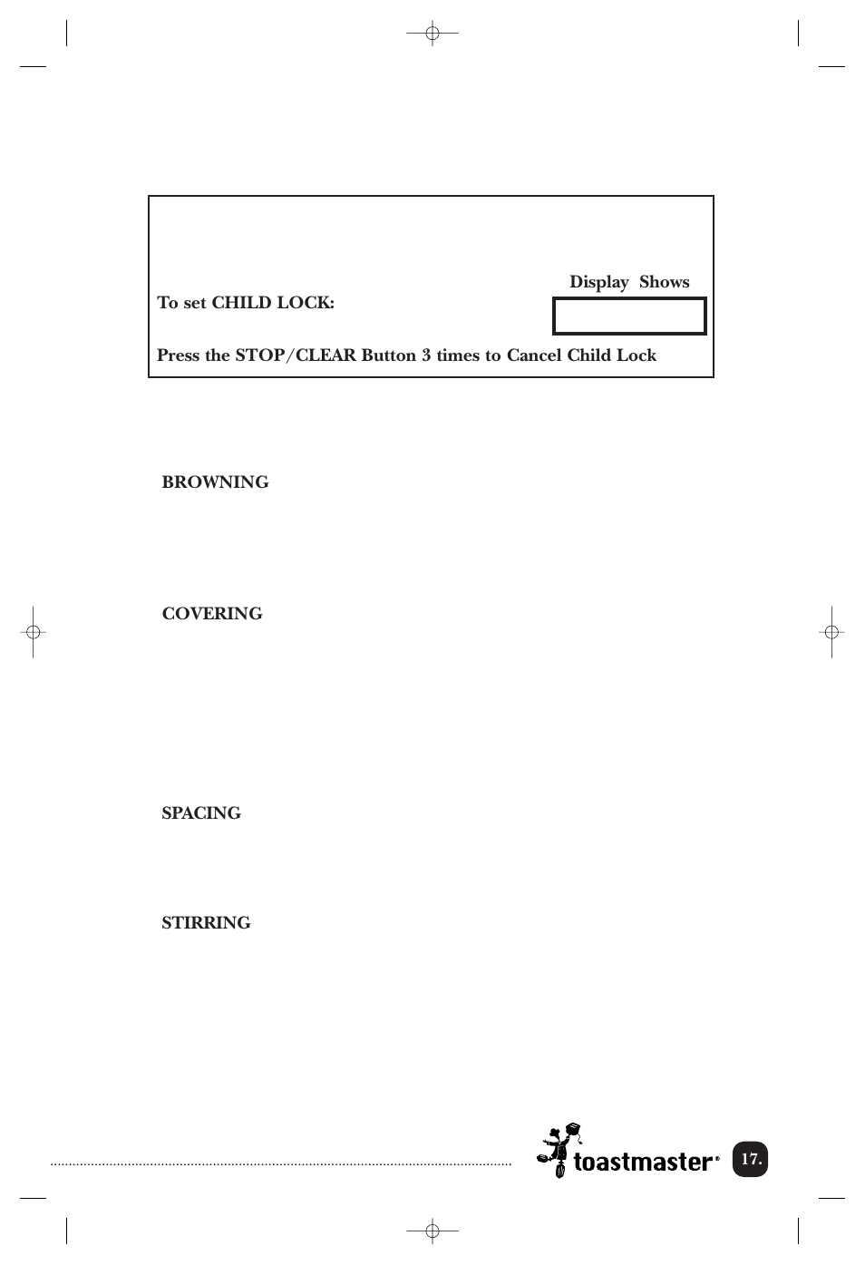 Child lock, Cooking tips | Toastmaster TMW3504WCAN User Manual | Page 18 / 32