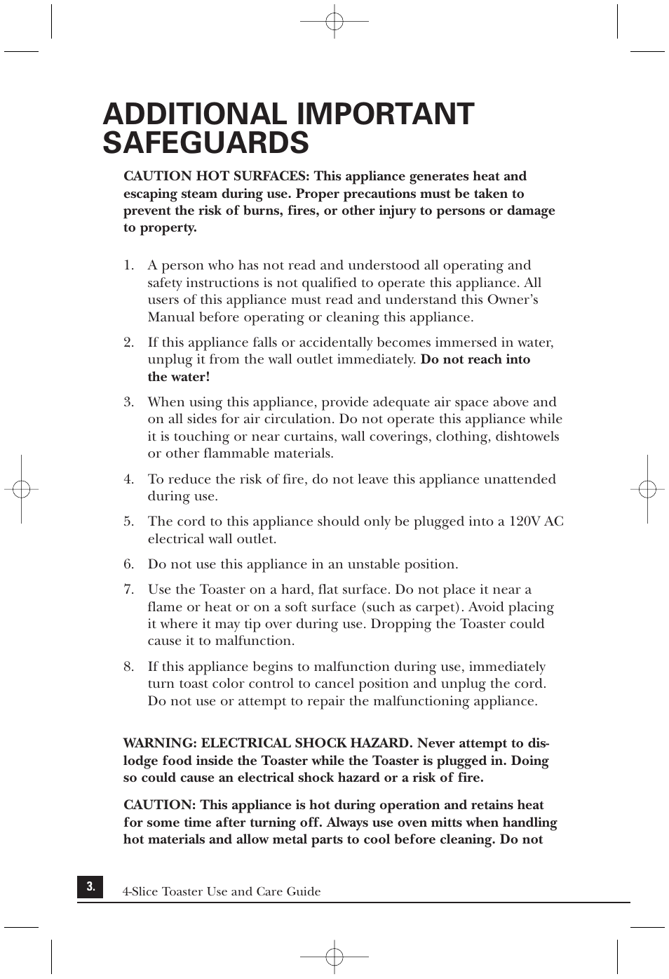 Additional important safeguards | Toastmaster T2040W User Manual | Page 3 / 10