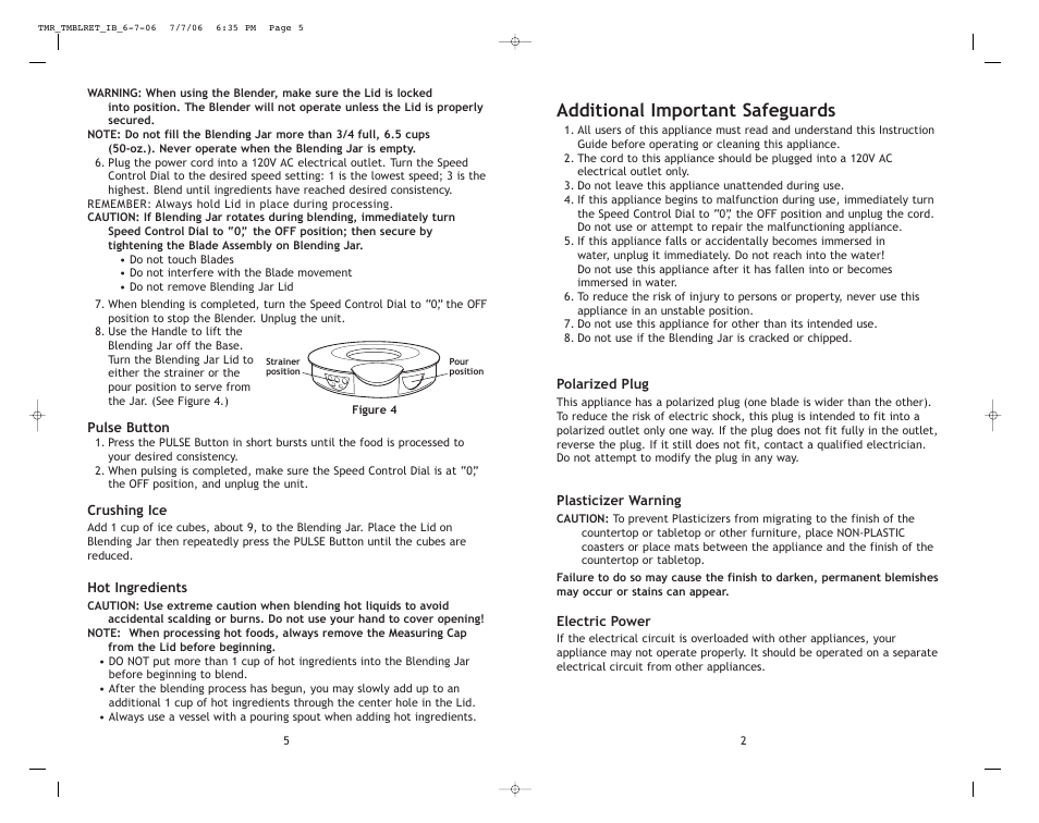 Additional important safeguards | Toastmaster TMBLRET User Manual | Page 3 / 8