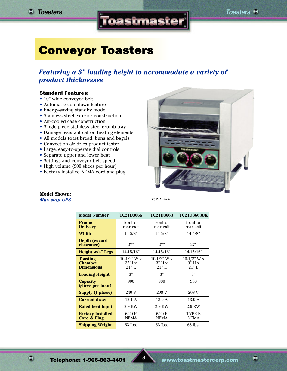 Conveyor toasters, Toasters | Toastmaster TP209 User Manual | Page 10 / 68
