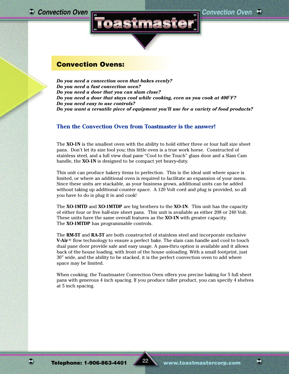 Convection oven, Convection ovens | Toastmaster TP209 User Manual | Page 24 / 68