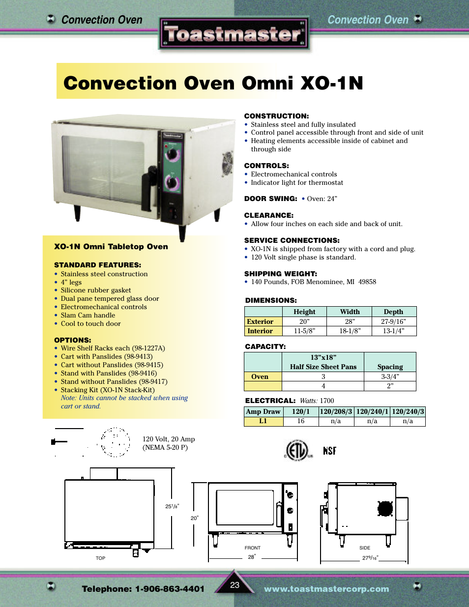 Convection oven omni xo-1n, Convection oven | Toastmaster TP209 User Manual | Page 25 / 68