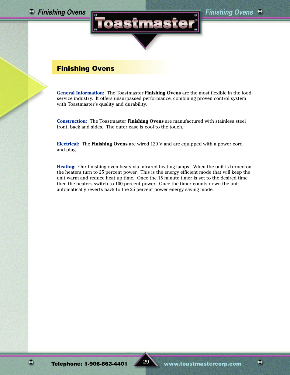 Finishing ovens | Toastmaster TP209 User Manual | Page 31 / 68