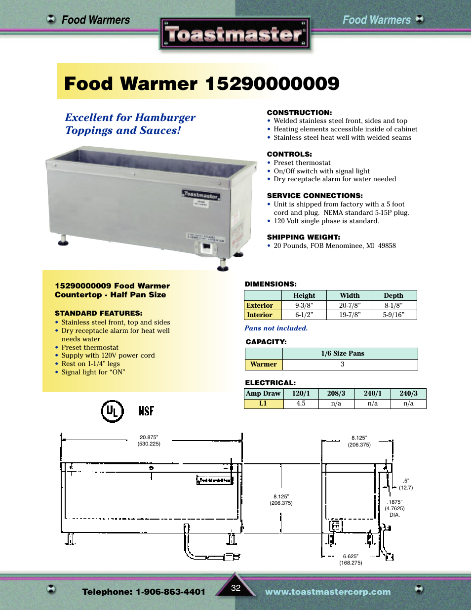 Food warmers, Excellent for hamburger toppings and sauces | Toastmaster TP209 User Manual | Page 34 / 68