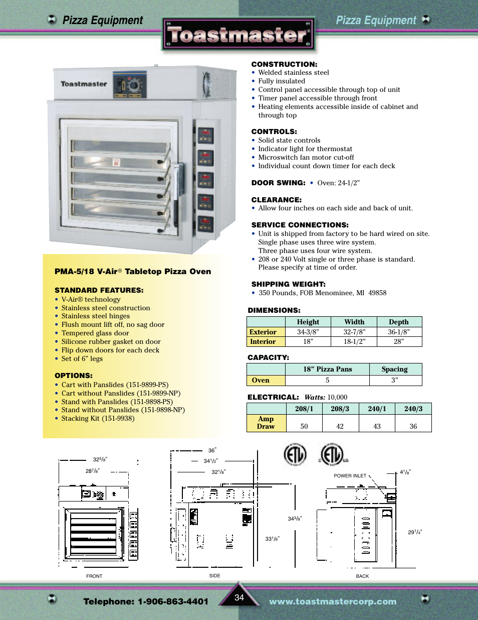 Pizza equipment | Toastmaster TP209 User Manual | Page 36 / 68