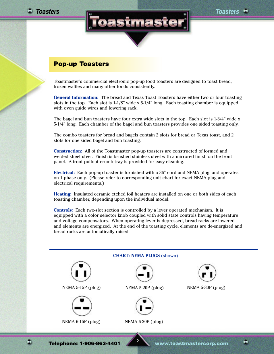 Toasters, Pop-up toasters | Toastmaster TP209 User Manual | Page 4 / 68