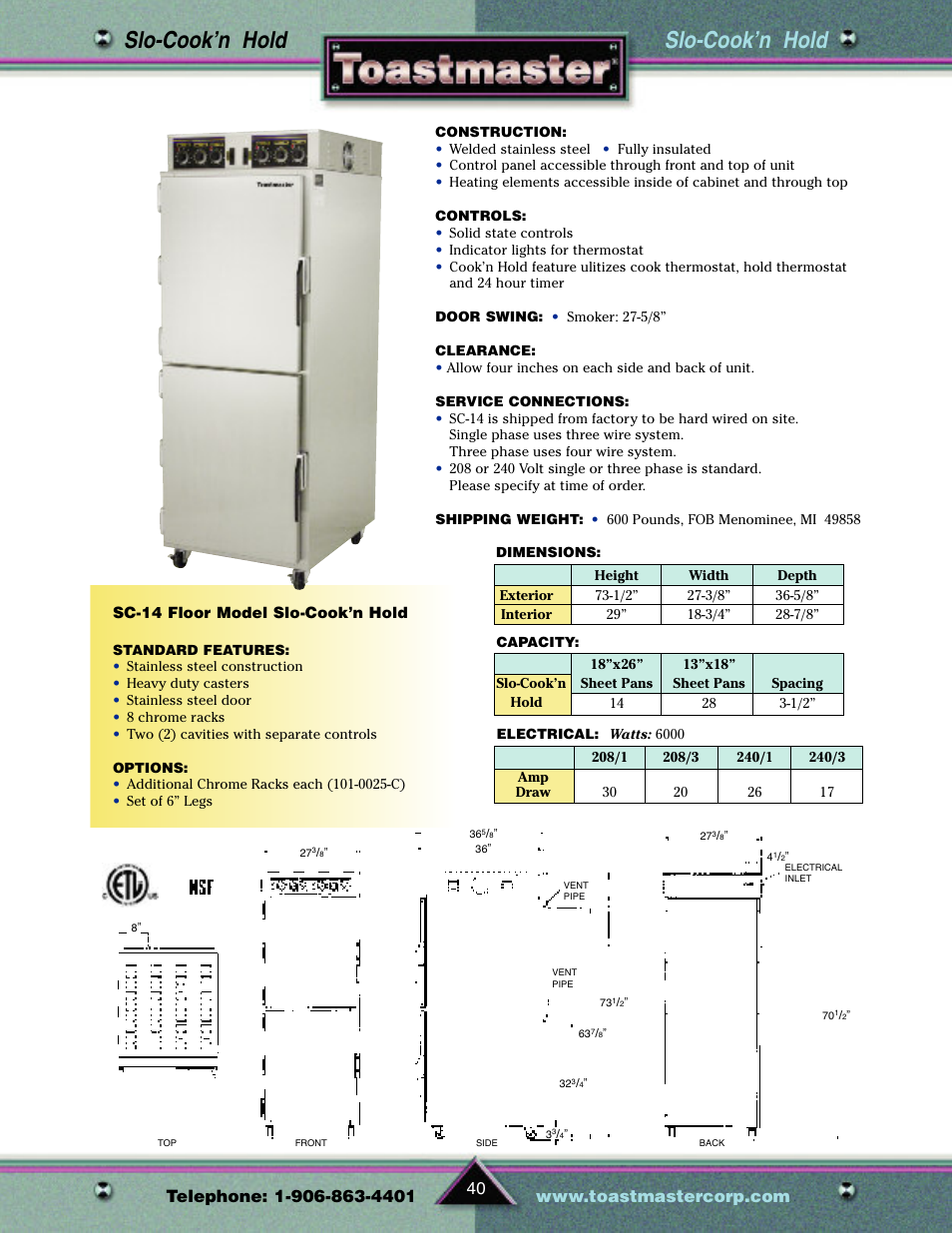 Slo-cook’n hold | Toastmaster TP209 User Manual | Page 42 / 68
